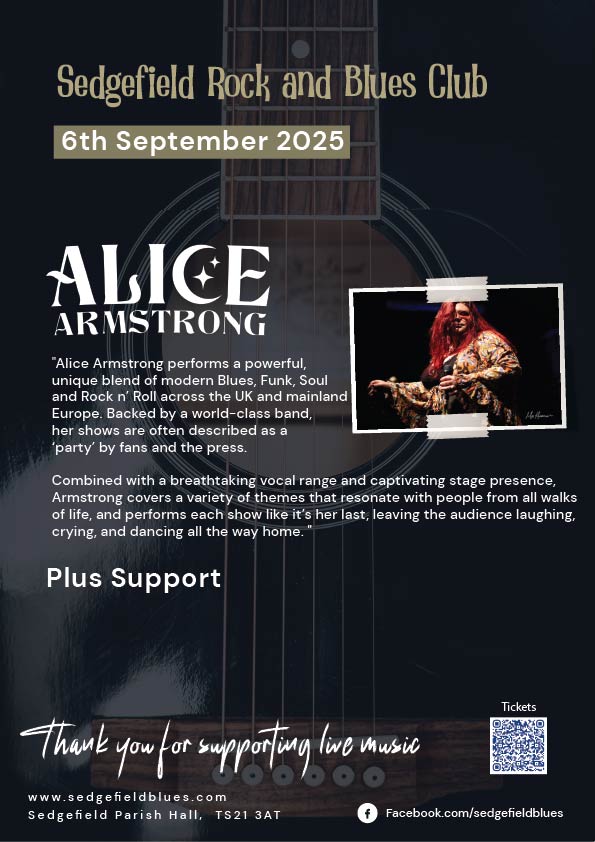 Buy tickets for Alice Armstrong at Sedgefield Rock and Blues club